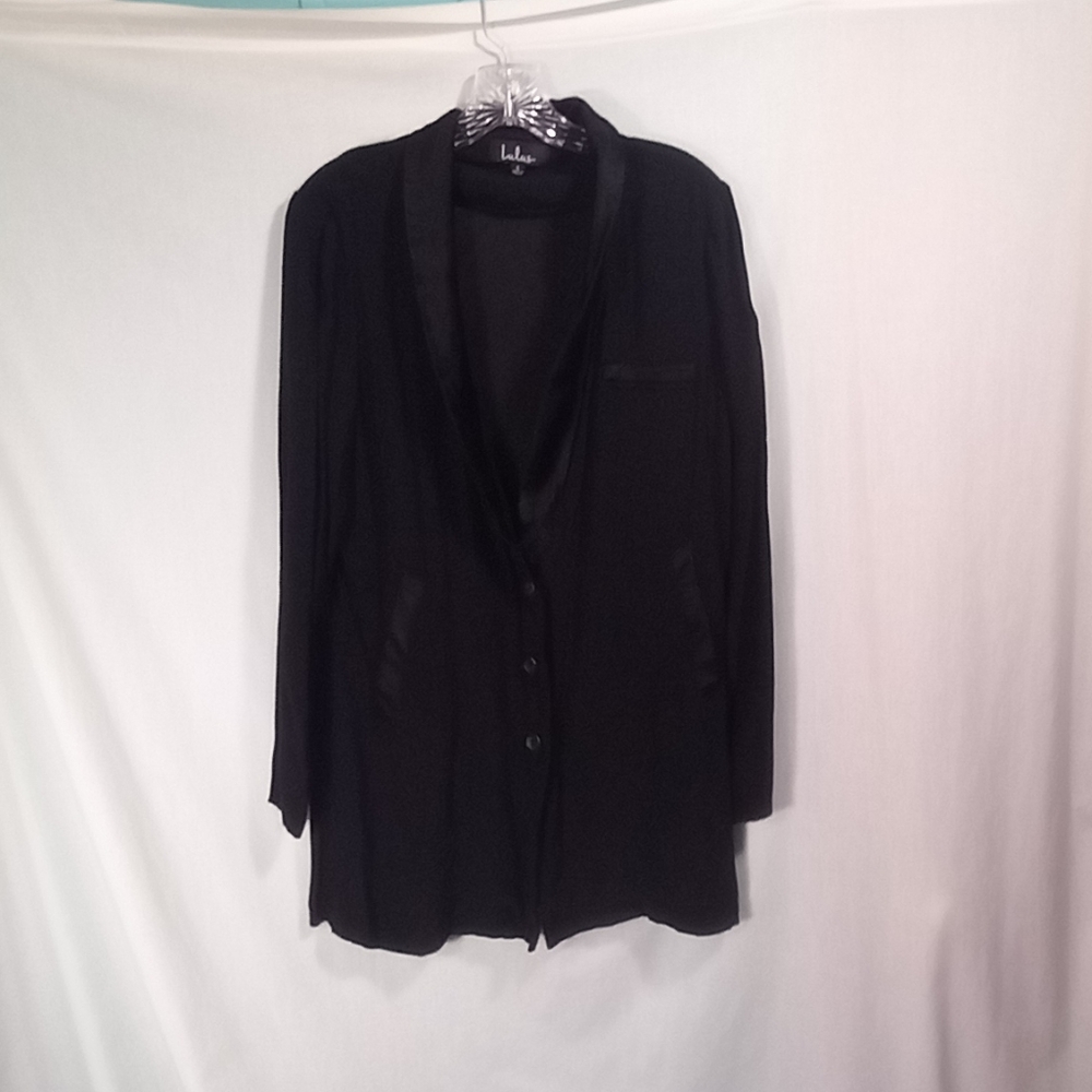 Lulus Black Three Button Tunic Length Blazer Size L